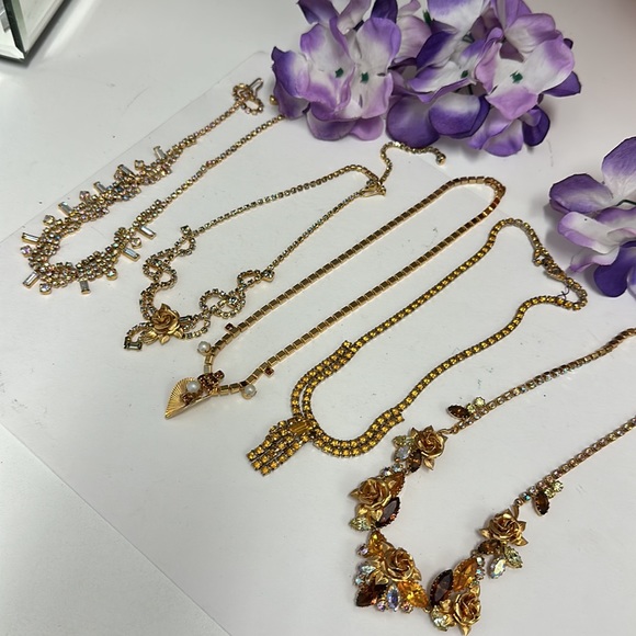 Lot Gold Crystal Vintage Rhinestone Necklaces - Picture 7 of 7